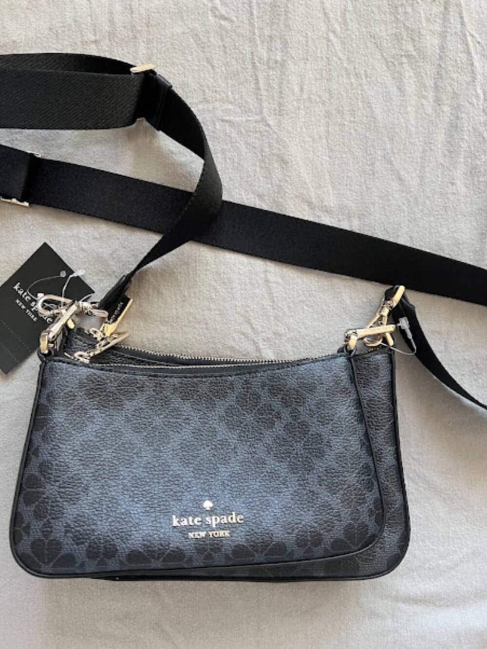 NWT Kate Spade New York Spade Black Flower Small Crossbody Duo NEW